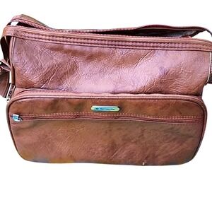 Samsonite Vintage Brown Carry On Luggage Travel‎ Distressed Leather Sturdy Zip